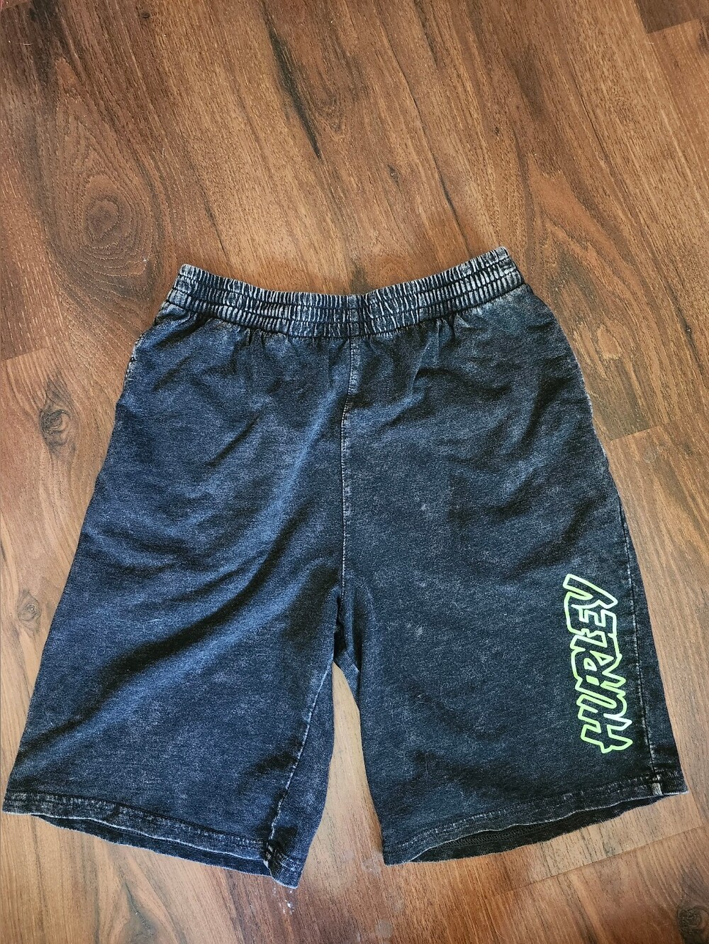 Hurley Boy's Black Heather Athletic Shorts with Neon Logo Size L
